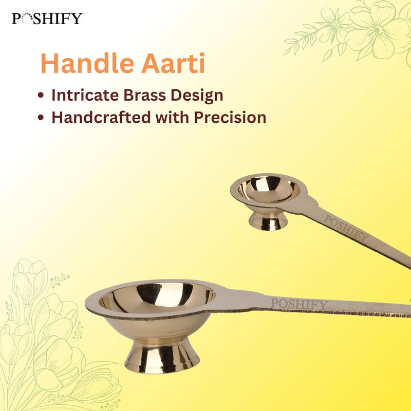 POSHIFY Brass Handle Aarti Traditional Indian Puja Aarti Holder with Camphor Holder and Decorative Engravings - Image 3