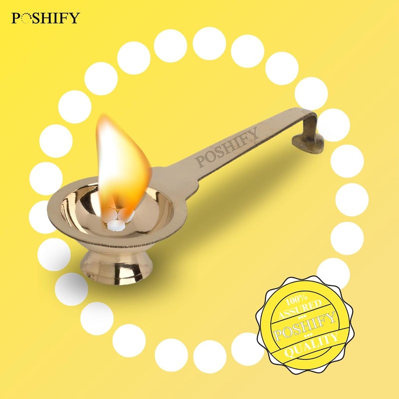 POSHIFY Brass Handle Aarti Traditional Indian Puja Aarti Holder with Camphor Holder and Decorative Engravings - Image 5