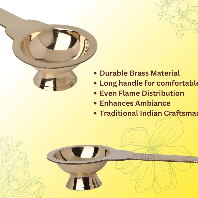 POSHIFY Brass Handle Aarti Traditional Indian Puja Aarti Holder with Camphor Holder and Decorative Engravings - Image 4