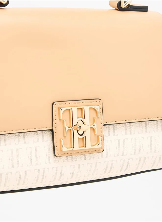 ايل Women Monogram Print Satchel Bag with Adjustable Strap and Flap Closure