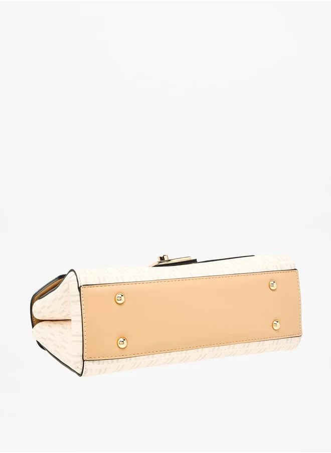 ايل Women Monogram Print Satchel Bag with Adjustable Strap and Flap Closure