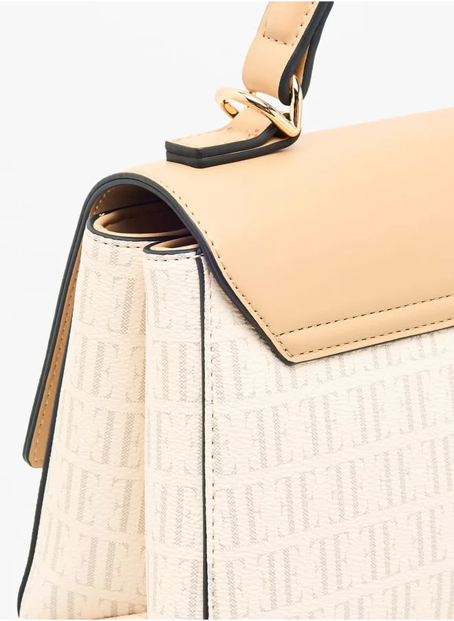 ايل Women Monogram Print Satchel Bag with Adjustable Strap and Flap Closure