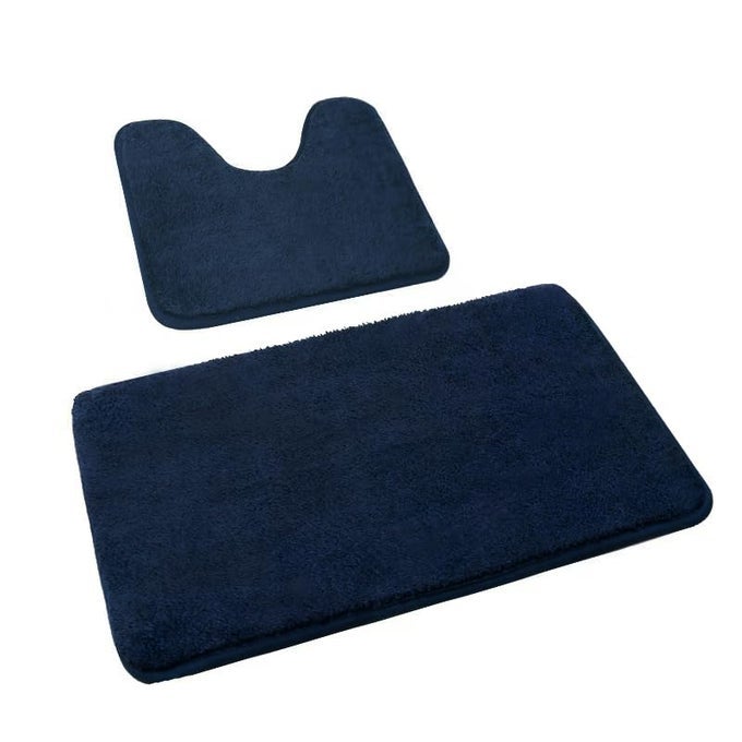 2PIECE BATHROOM RUG SET SOFT MICROFIBRE BATHROOM MAT AND TOILET RUG WITH CUTOUT NONSLIP BATH MAT WASHABLE NAVY BLUE 50 X 80 CM 50 X 40 CM