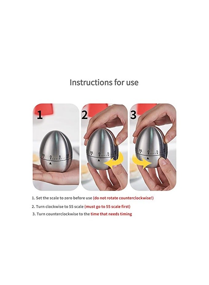 erorex Stainless Steel Kitchen Timer Egg Timer Manual Mechanical Timer Cooking Egg Alarm Clock Timer Countdown Cooking Tools Kitchen Gadgets (Egg) - Image 3