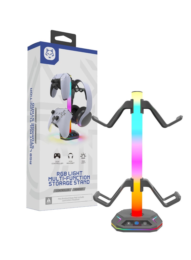 RGB Headphone Stand，Gaming Controller Holder，Desk Gaming Headset Holder with 10 Light Mode 2 USB Charging and 1 Type-C，Memory Feature for Gamers PC Earphone Accessories Desk  - Image 2