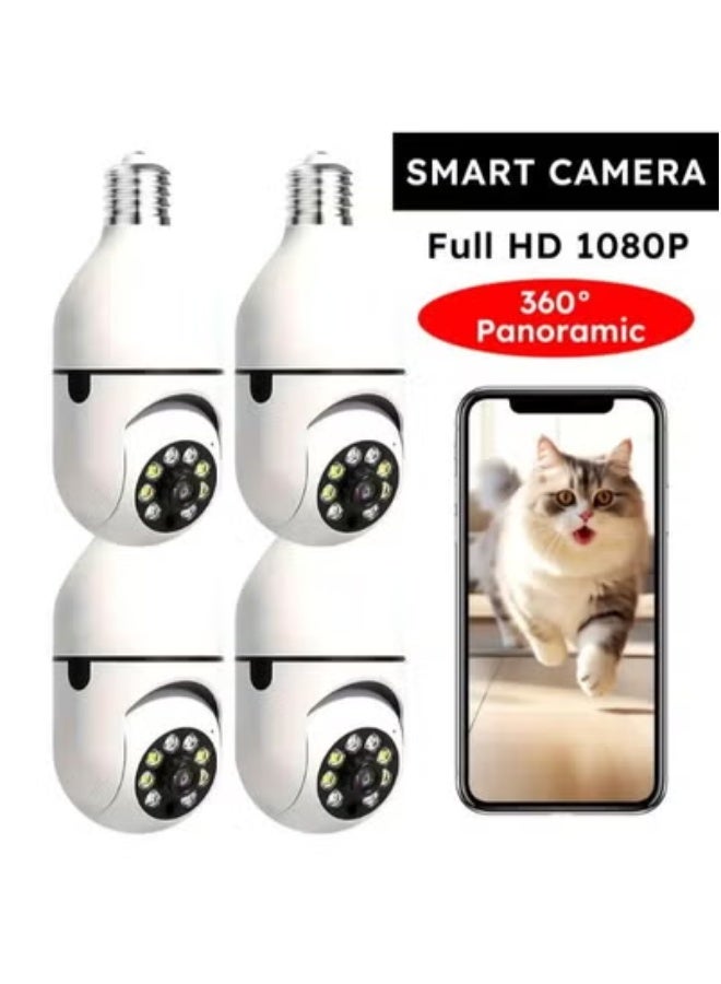 TIGER (Pack of 4) 1080P Wireless Light Bulb Security Cameras | 360° Panoramic View WiFi Surveillance Dome System with Motion Detection, Infrared Night Vision, Two-Way Audio & Alarm | Easy Screw-In E27 Socket Installation | Smart Home Monitoring for Indoor & Outdoor Use | App-Controlled HD Remote Viewing - Image 1
