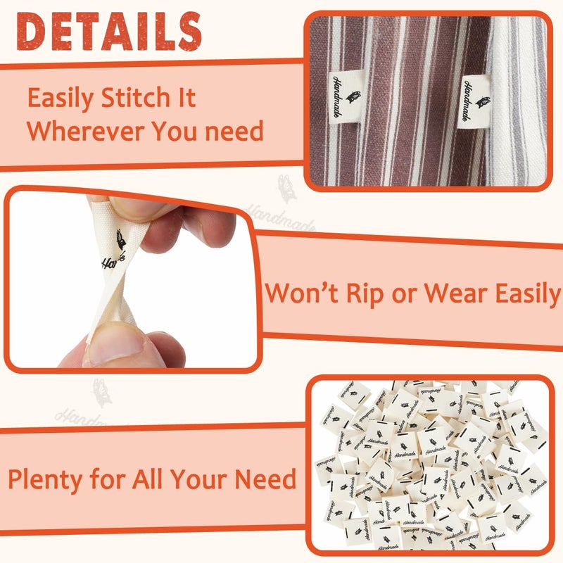 TOGETRUE 100pcs Sewing Labels for Handmade Items, Durable Fabric Woven Tags with Handmade with Love Text, Sewing Labels for Crochet, Knitting, Sewing Projects and DIY Crafts (Style B) - Image 4