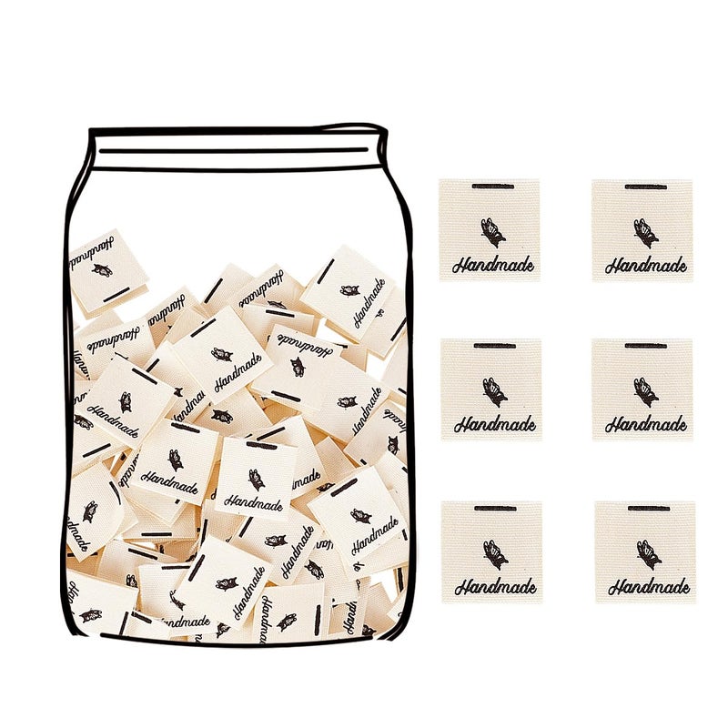 TOGETRUE 100pcs Sewing Labels for Handmade Items, Durable Fabric Woven Tags with Handmade with Love Text, Sewing Labels for Crochet, Knitting, Sewing Projects and DIY Crafts (Style B) - Image 1