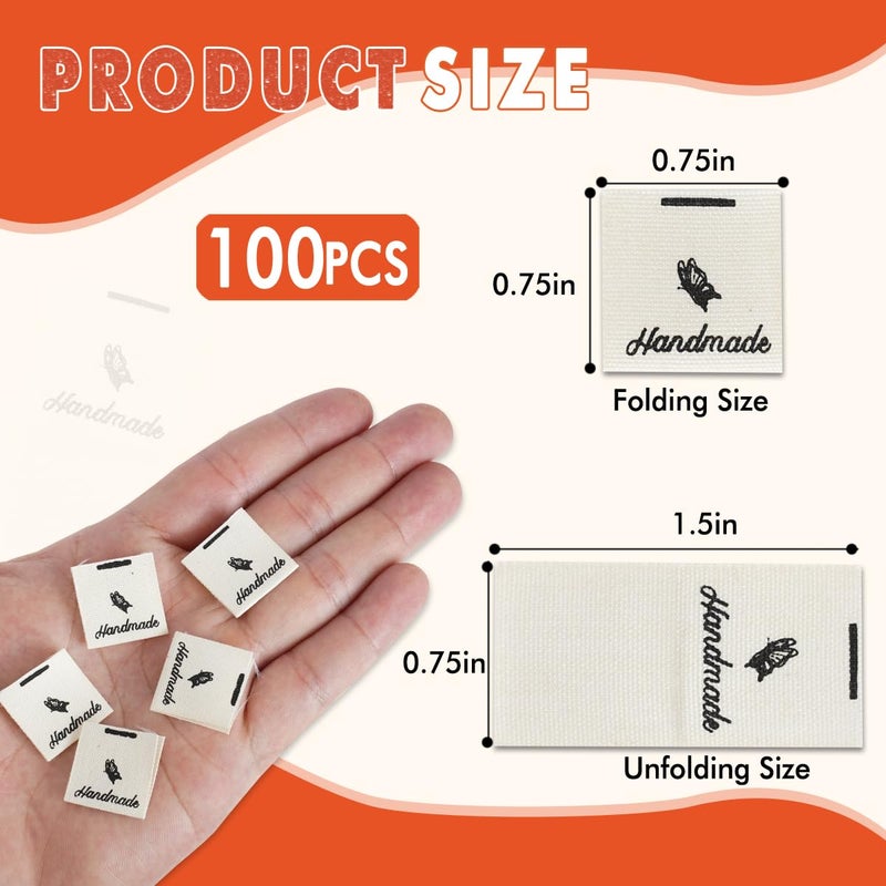 TOGETRUE 100pcs Sewing Labels for Handmade Items, Durable Fabric Woven Tags with Handmade with Love Text, Sewing Labels for Crochet, Knitting, Sewing Projects and DIY Crafts (Style B) - Image 2