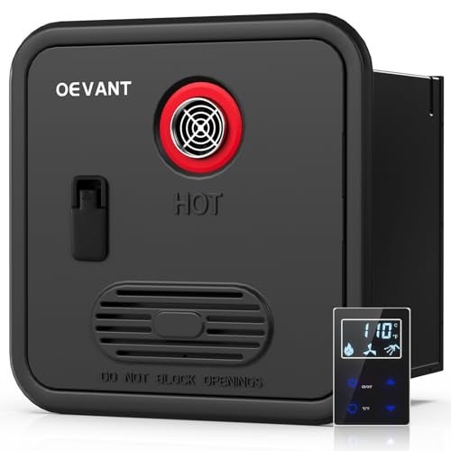 OEVANT RV Tankless Water Heater,55,000 BTU RV Instant Water Heater with Remote Controller,16x16 inch Door＆Front Water Outlet,Propane Gas, DC 12V, CSA Certificated, Compatible with All RVs-Black - Image 1