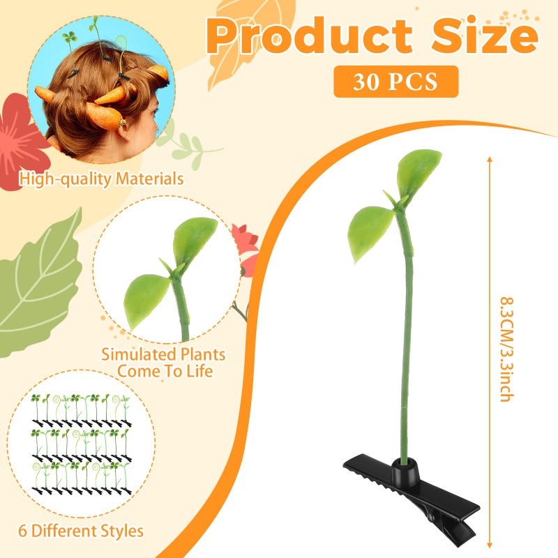 Luinabio 30 Pcs Bean Sprout Hair Clips Rave Mixed Style Plant Hairpins Hair Accessories for Party Irish(Greenery) - Image 2