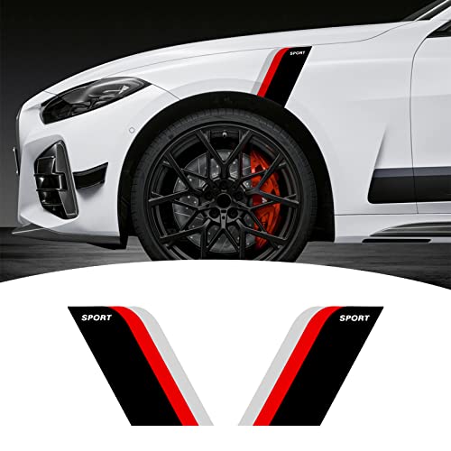 Bilisin 2Pcs Fender Stripe Stickers Vinyl Wheelbrow Racing Sports Stripe Decal Decoration Universal for Car Truck or SUV BlackRedGrey - Image 1