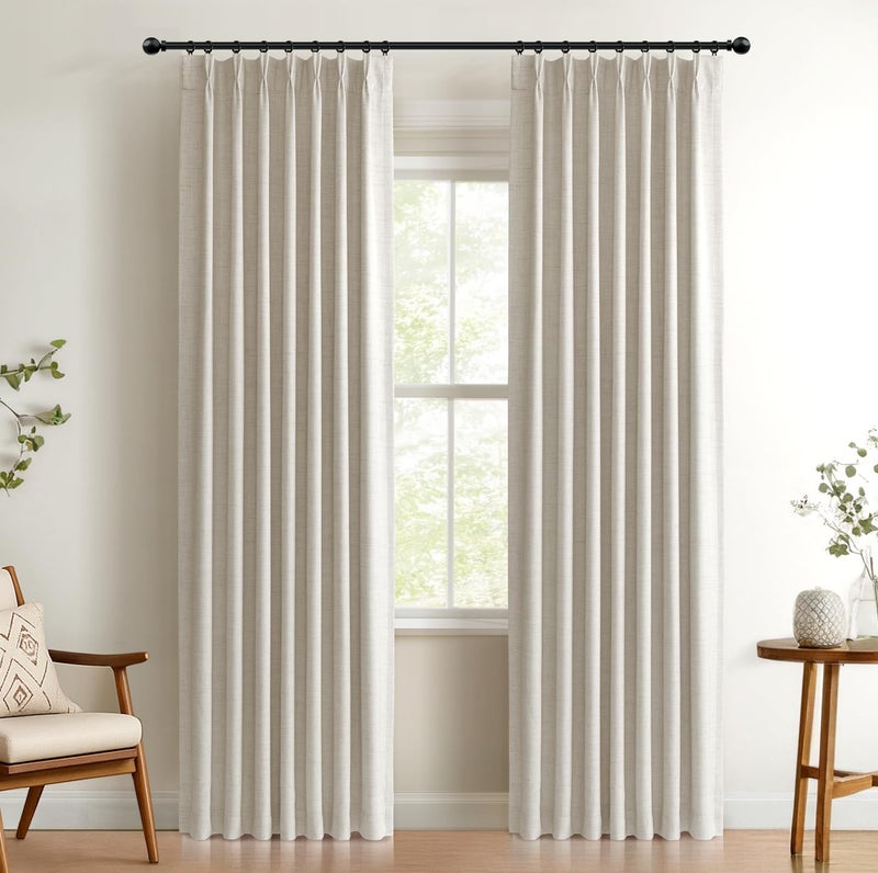 100% Blackout Shield Polyester Pinch Pleated Curtains Blackout, Pleated Drapes with Hooks 96 Inch Long 2 Panels Set, Polyester Blackout Curtains for Bedroom & Living Room, 40" W x 96" L, Beige - Image 1