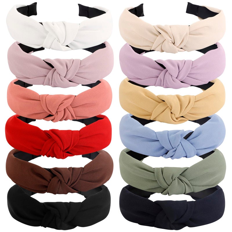 VELSCRUN 12 Pack Headbands for Women Gilrs Fashion Knotted Head Bands Solid Headband Non Slip Hair Band for Women's Thin Thick Short Hair Face Wash Hair Accessories Gifts for Women - Image 1
