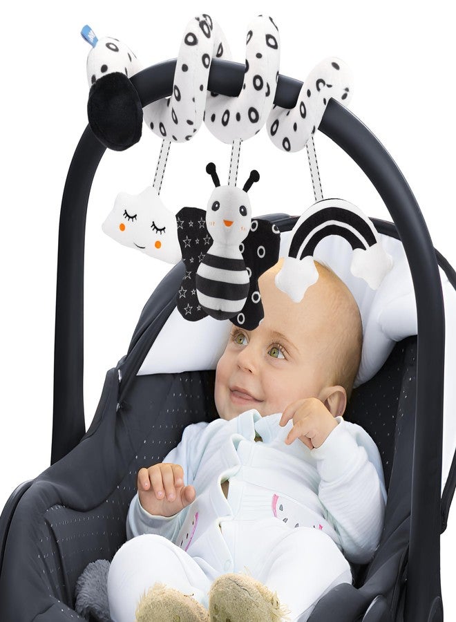 FPVERA Infant Car Seat Toys for Babies 0-6 Months: Travel Baby Toy for Rear Car Seat, Adjustable Mobile Activity Arch with Music, Sensory Hanging Toy Fits SafetyCrib, Stroller (Black Whtie) - Image 1