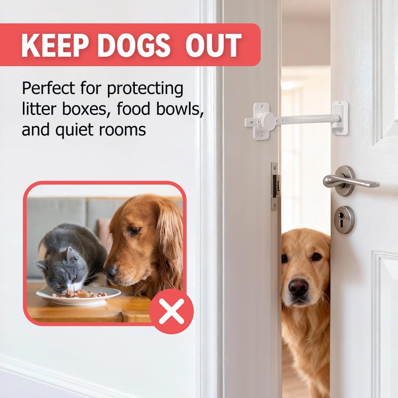 CLYMENE Door Stopper and Latch for Cats, Extra Large Adjustable Cat Door Holder Latch - Keeps Dogs Out of Litter Box & Feeding Area â€“ Tool-Free Installation, White - Image 3