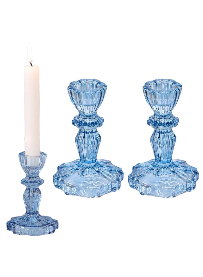 HOME ZONE Set of 2 Blue Taper Candle Holders for Table Centerpiece, Gold Tall Candle Stick Holder Stand for Wedding Decorations, Birthday, Table Décor - Image 1