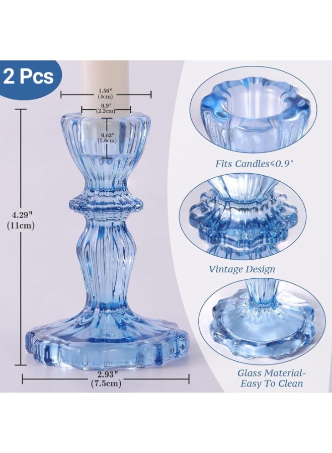 HOME ZONE Set of 2 Blue Taper Candle Holders for Table Centerpiece, Gold Tall Candle Stick Holder Stand for Wedding Decorations, Birthday, Table Décor - Image 2