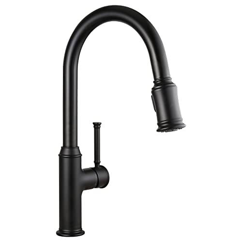 Lava Odoro Curtura Matte Black Kitchen Faucet with Pull-Down Sprayer, Single Handle Kitchen Sink Faucet Black Faucet for Kitchen Sink 1 Hole, Deck Plate Included, KF421-MB - Image 1