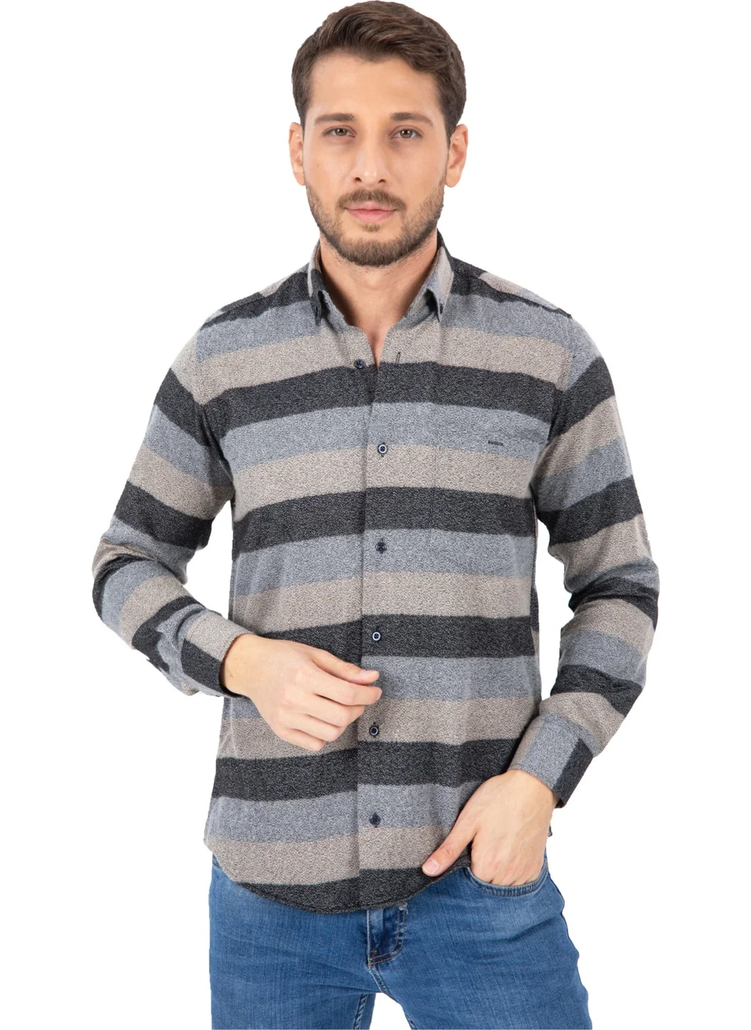 Varetta Men's Gray Gold Winter Classic Cut Long Sleeve Shirt with Pockets