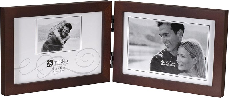 Malden International Designs Dark Walnut Concept Wood Picture Frame, Double Horizontal, 2-4x6, Walnut - Image 2