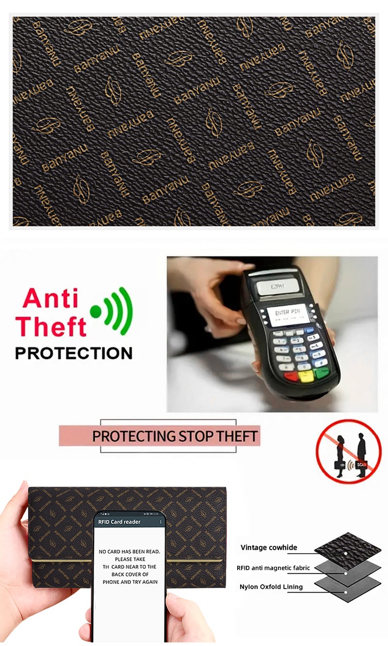 banyanu Women's Large Capacity PVC Wallet with Geometric Print - Vintage Style, BYN-1699 - Image 4