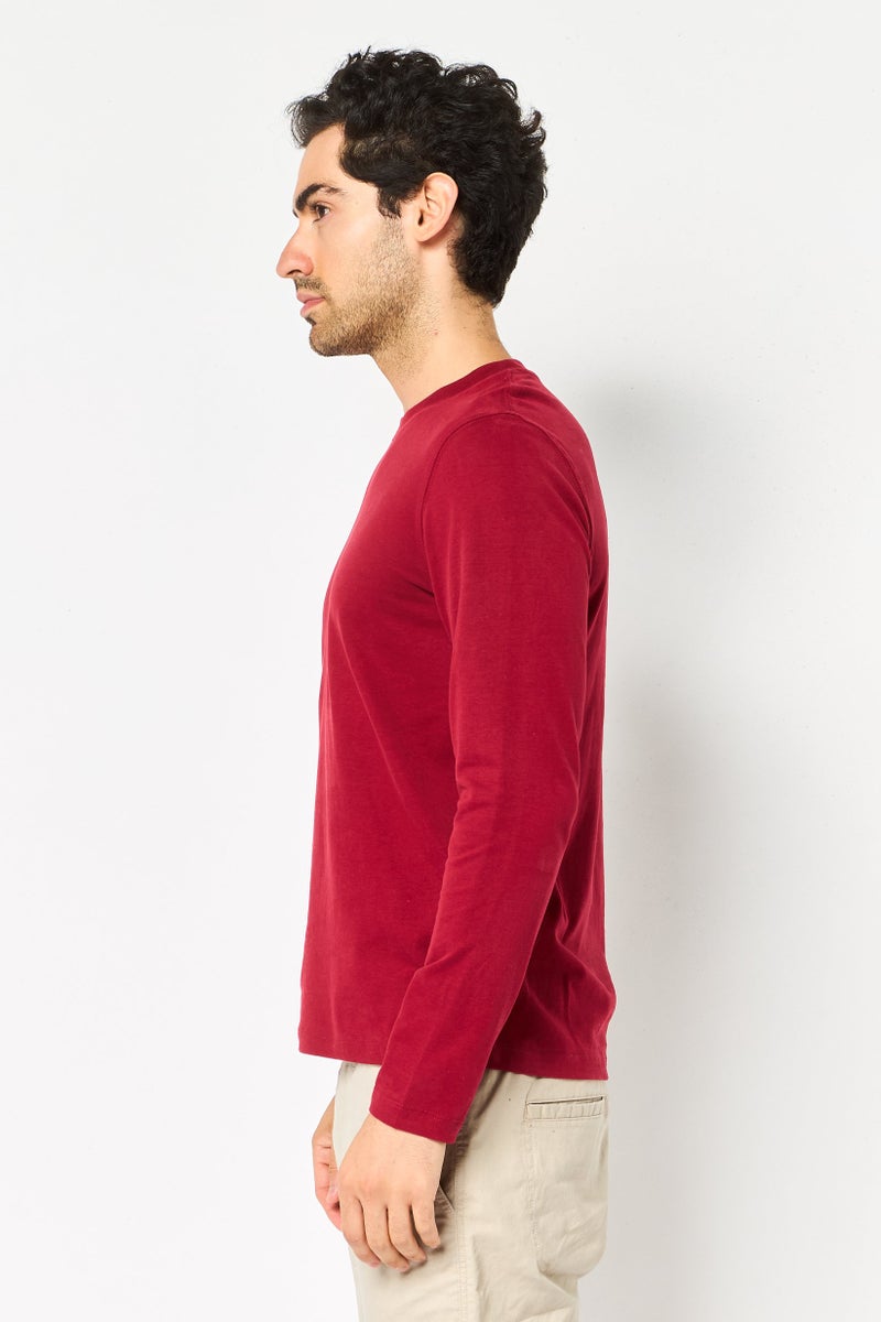 Celio تي شيرت رجالي بأكمام طويلة بياقة دائرية، مارون - Image 3