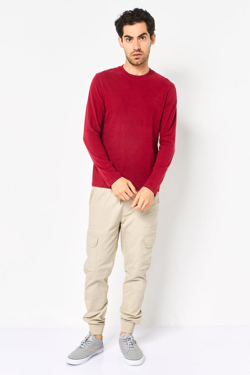 Celio تي شيرت رجالي بأكمام طويلة بياقة دائرية، مارون - Image 2