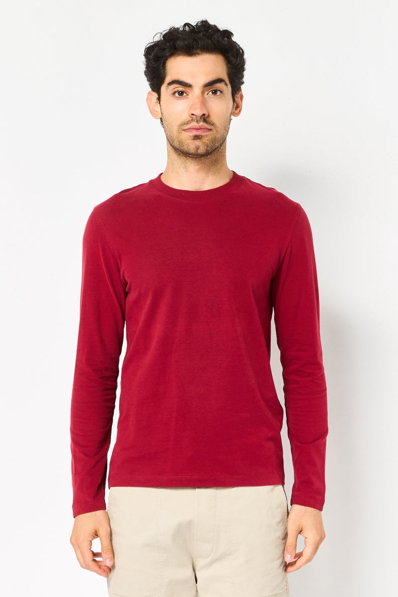 Celio تي شيرت رجالي بأكمام طويلة بياقة دائرية، مارون - Image 1