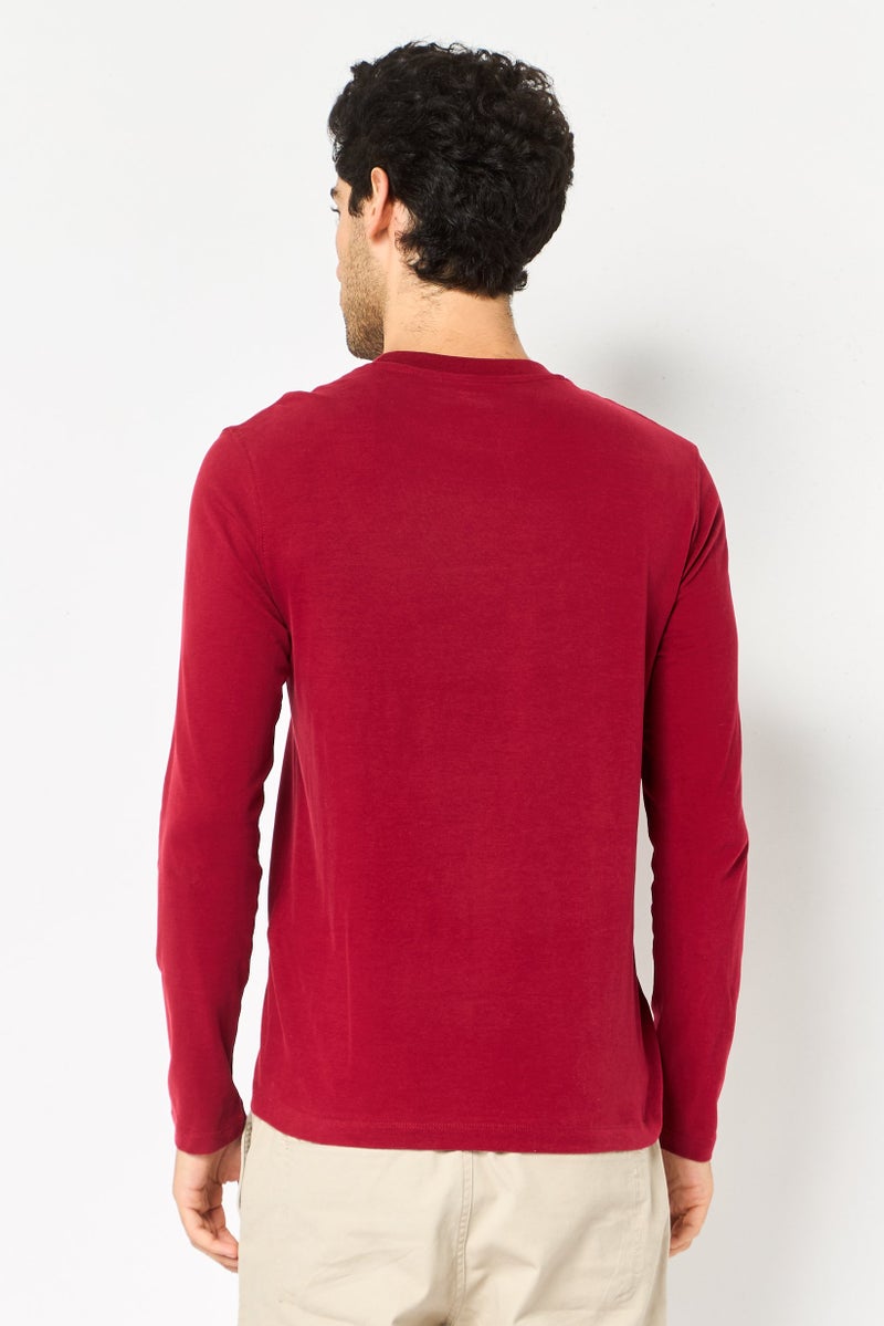 Celio تي شيرت رجالي بأكمام طويلة بياقة دائرية، مارون - Image 4