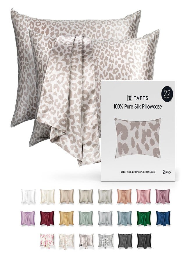 Tafts Silk Pillow Cases - 22mm 100% Pure Mulberry 6A Silk Pillowcase for Hair & Skin with Zipper Closure, Cooling, Natural, Organic, Double Sided (Leopard, King 20"x36", 2pc) - Image 1