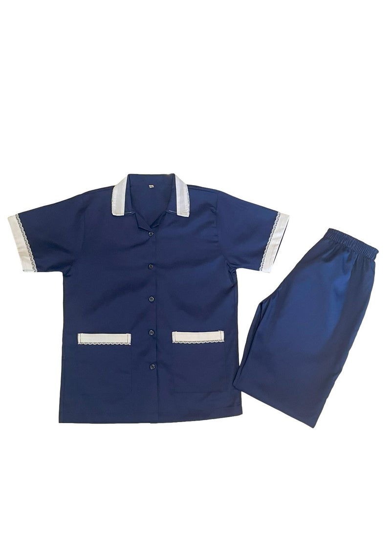 Rannah's Uniform Maid Uniform with Buttons Top and Pants Navy Blue Domestic Helper Uniform - Image 2