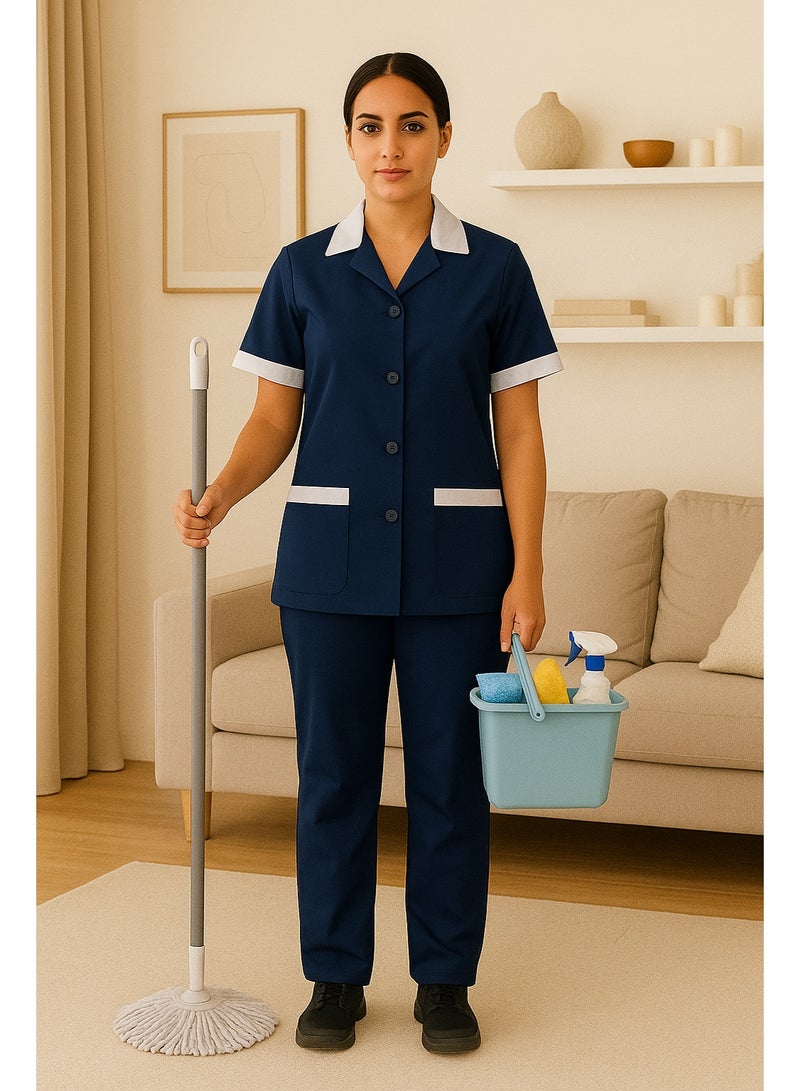 Rannah's Uniform Maid Uniform with Buttons Top and Pants Navy Blue Domestic Helper Uniform - Image 3