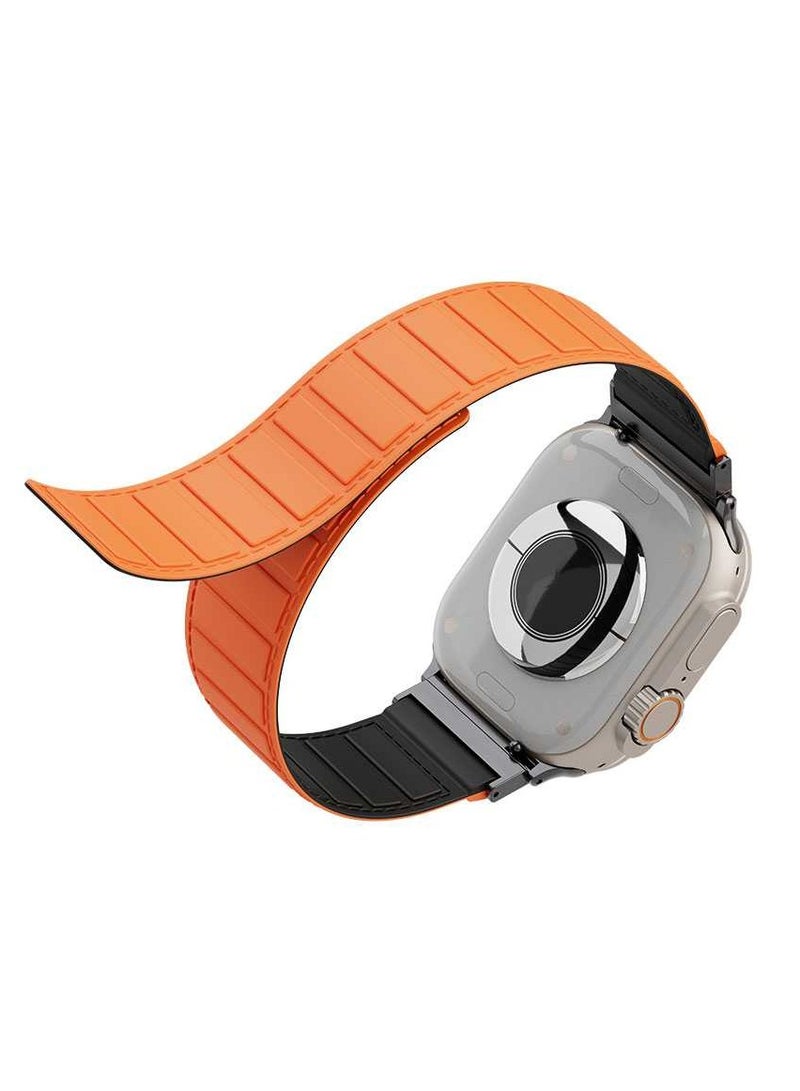 ليفيلو سوار مغناطيسي دوار من Vogue لساعة Apple Watch مقاس 45/44/42 / موصل رأس دوار لتغيير اللون / لون مزدوج / ملمس ناعم من السيليكون - أسود/برتقالي - Image 1