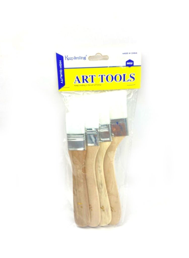 Keep Smiling Art Tools – 4PCS Flat Nylon Brush Set with Wooden Handles - Image 2