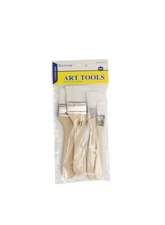 Keep Smiling Art Tools – 4PCS Flat Nylon Brush Set with Wooden Handles - Image 1