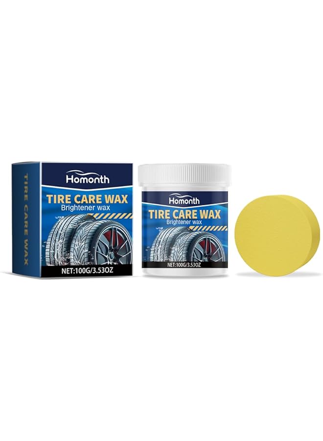 Azonee Tire Wax - 100G Tire Coating Paste With Sponge, Auto Tire Dressing Paste For Car Maintenance, Tire Polish Cream For Long-Lasting Shine And Protection  - Image 1