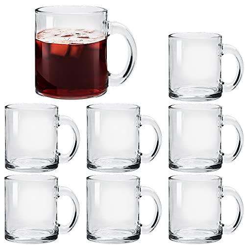 Accguan Glass Coffee Mug Set, (8 Pack) 12 Ounce with Convenient Handle, Tea Glasses for Hot/Cold Beverages, Thermal Shock Resistant, Tempered Glass, Mugs for Cappuccino, Latte, Espresso - Image 1