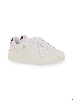 TOMMY HILFIGER Women's Elevated  Leather Cupsole Trainers/ Sneakers, White  - Image 3