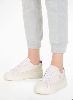 TOMMY HILFIGER Women's Elevated  Leather Cupsole Trainers/ Sneakers, White  - Image 2