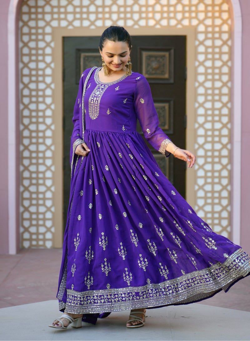 Presenting a new designer Purple embroidered gown with sequence embroidered work - Image 1