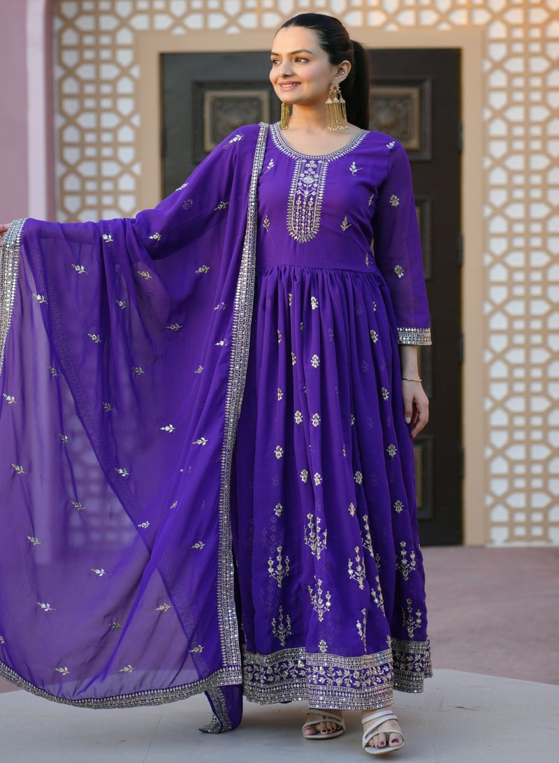 Presenting a new designer Purple embroidered gown with sequence embroidered work - Image 2