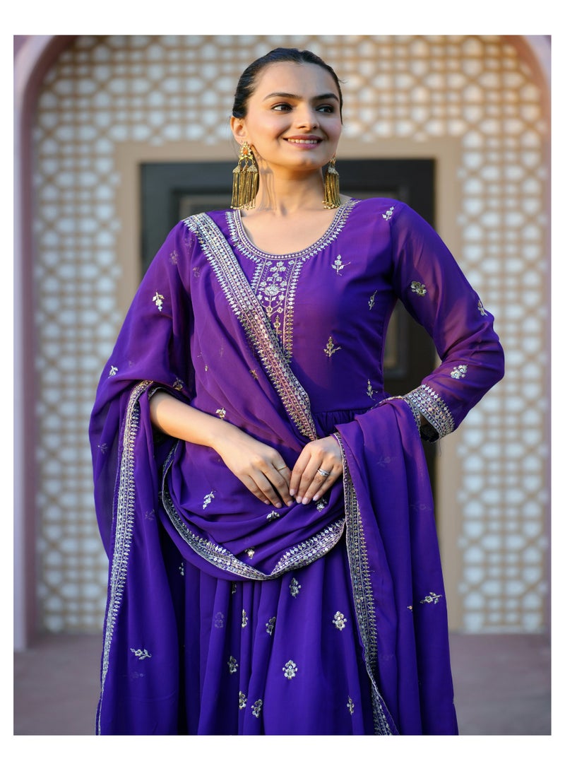 Presenting a new designer Purple embroidered gown with sequence embroidered work - Image 4