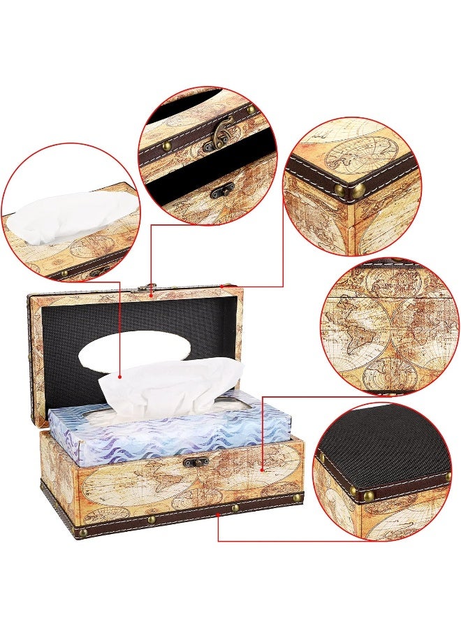 Sumnacon Retro Rectangular Wooden Tissue Box Cover, Vintage Napkin Holder Pumping Paper Case Dispenser, Decorative Facial Tissue Box Holder for Home Office Restaurant Car Automotive, Yellow Map - Image 4