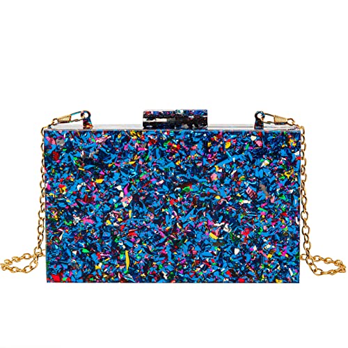 LETODE Acrylic Clutch Purses for women Perspex Bag Box Clutch Evening Crossbody Handbags (Blue) Small - Image 1