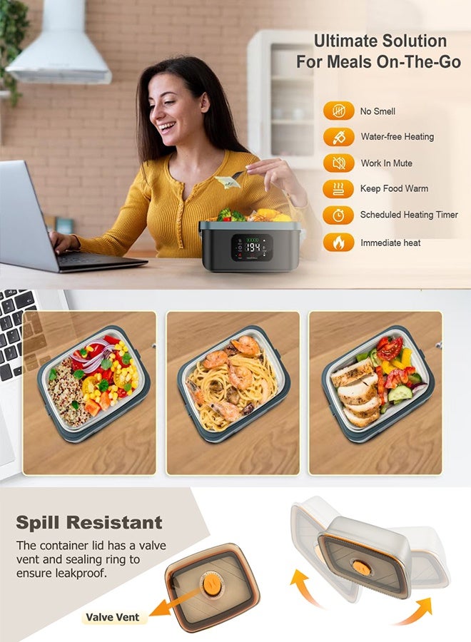 Smart insulated lunch box, no need for water, automatic heating and steaming, portable car travel, camping, picnic, large capacity, with fork and spoon, insulated portable bag - Image 3