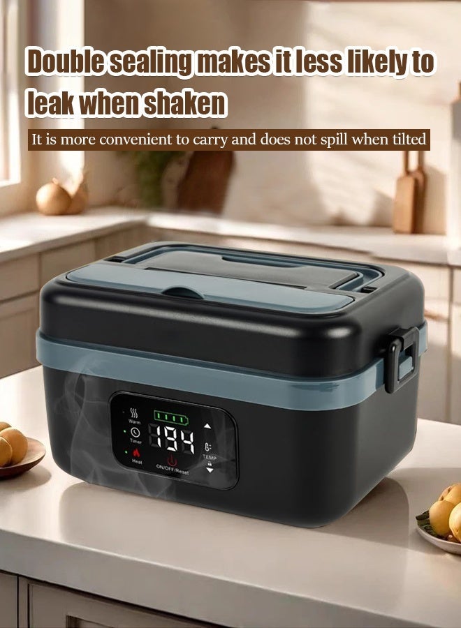 Smart insulated lunch box, no need for water, automatic heating and steaming, portable car travel, camping, picnic, large capacity, with fork and spoon, insulated portable bag - Image 1