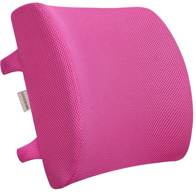 LUMBAR PILLOW FOR CHAIR AND CAR BACK SUPPORT FOR OFFICE MEMORY FOAM CUSHION WITH MESH COVER PINK
