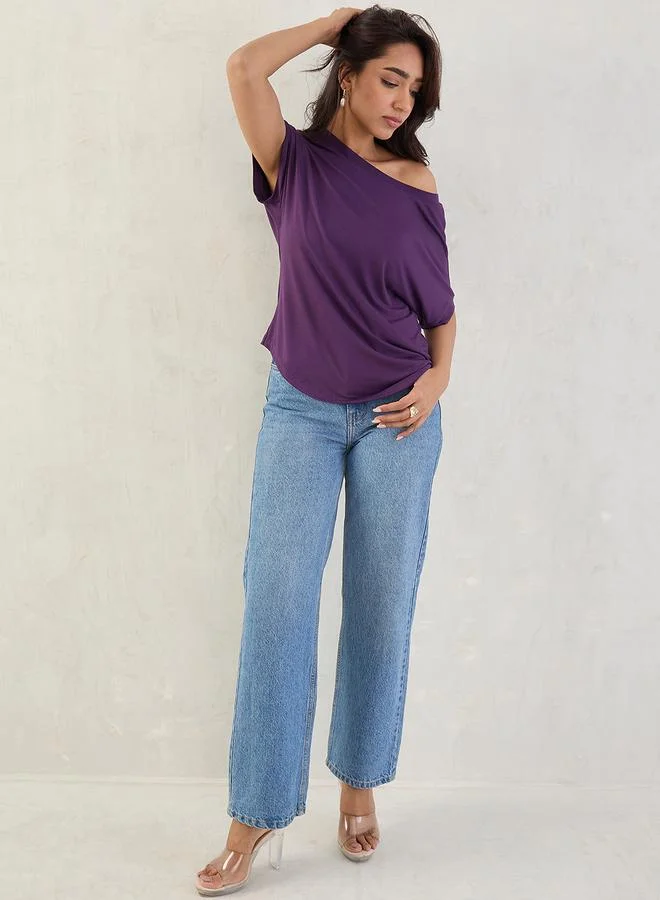 Femmella  Femmella Purple One Shoulder Neck Knit Top for Women | Best Price UAE
