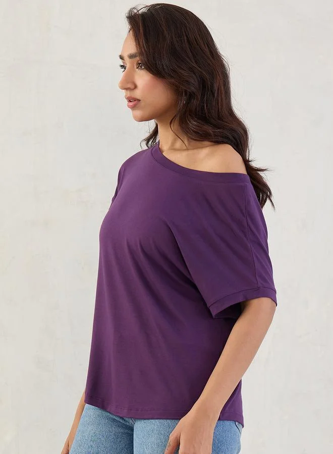 Femmella  Femmella Purple One Shoulder Neck Knit Top for Women | Best Price UAE